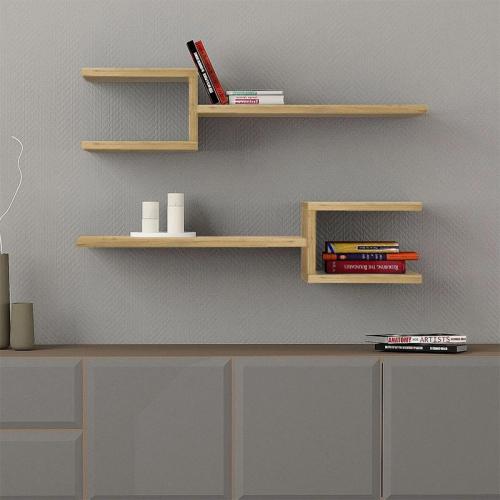 Ραφιέρα τοίχου Fork Megapap 2 τεμαχίων χρώμα sapphire oak 75x19,5x18εκ.