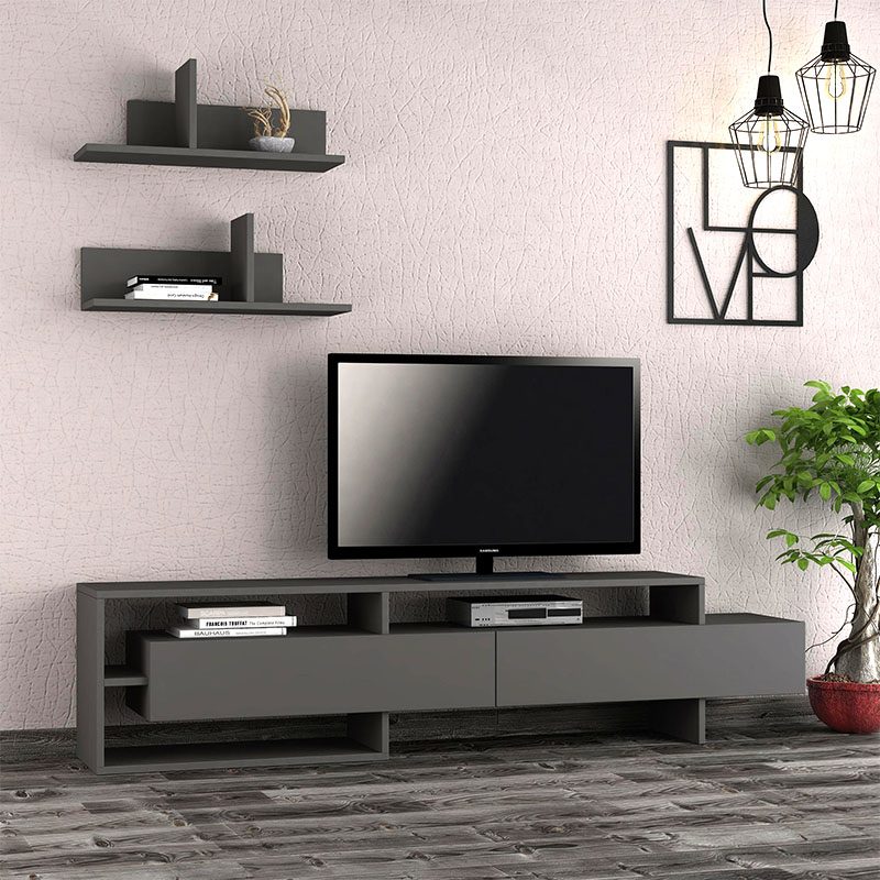 Έπιπλο τηλεόρασης Gara Megapap χρώμα ανθρακί 180x29,8x42εκ.