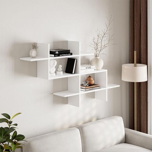 Ραφιέρα τοίχου Halic Megapap χρώμα λευκό 150x22x82εκ.