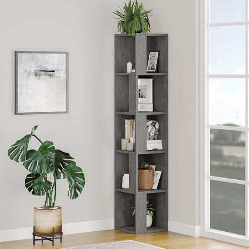 Βιβλιοθήκη γωνιακή Piano Megapap χρώμα γκρι ρετρό 31,4x31,4x158,9εκ.