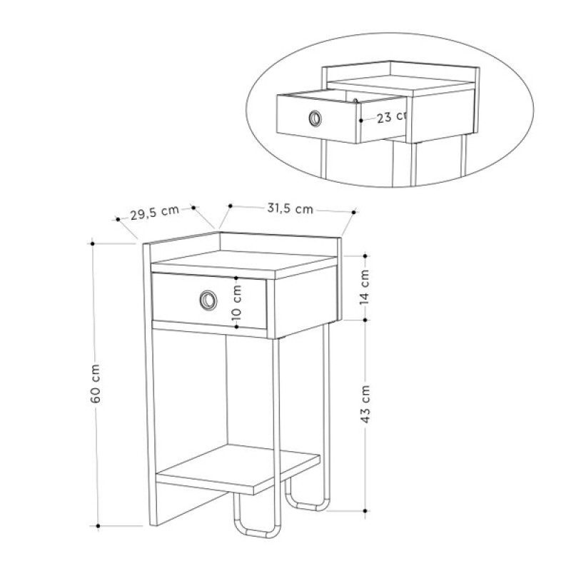 Κομοδίνο Sirius Megapap αριστερό χρώμα λευκό 32x30x61εκ. Κομοδίνο Sirius Megapap αριστερό χρώμα λευκό 32x30x61εκ.
