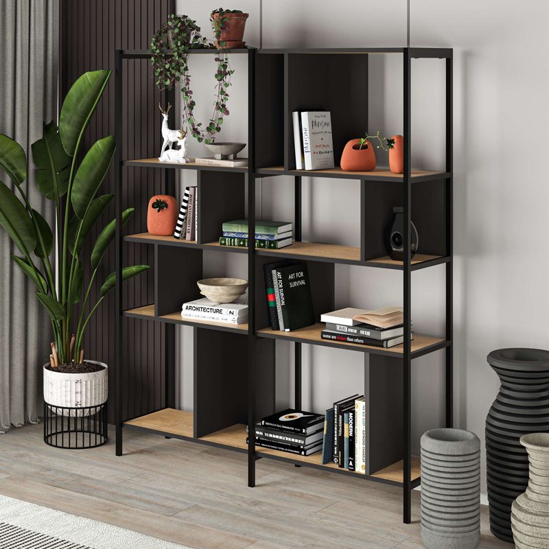 Βιβλιοθήκη Maxi Megapap χρώμα sapphire oak - silky black 144x35x175εκ. Βιβλιοθήκη Maxi Megapap χρώμα sapphire oak - silky black 144x35x175εκ.