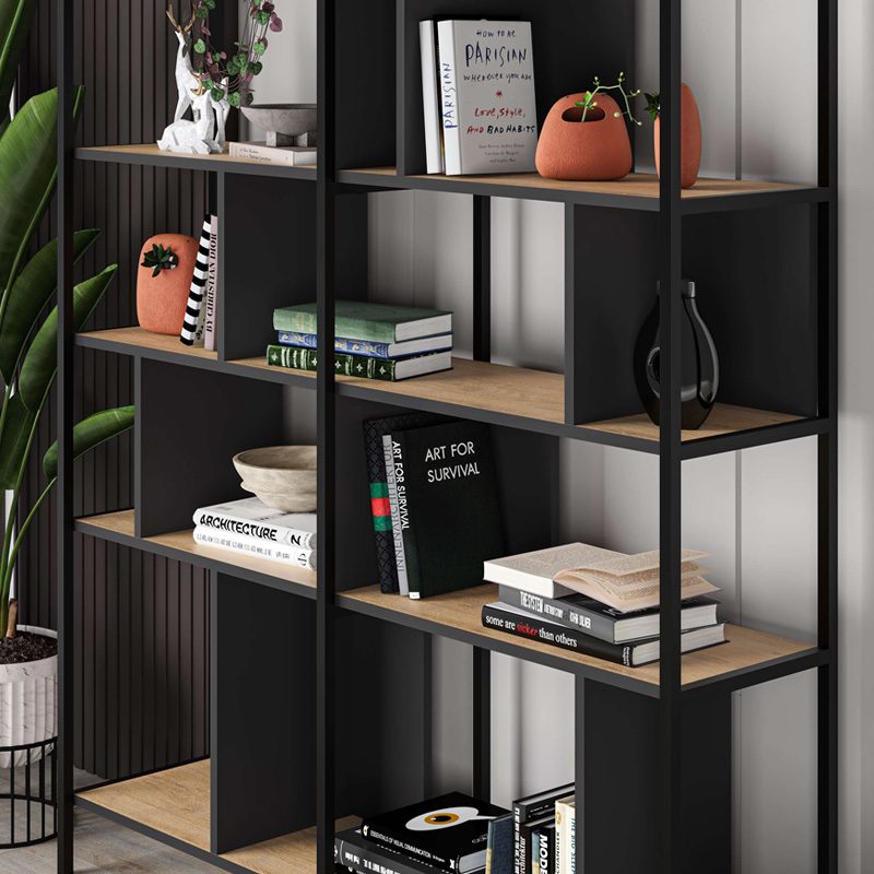 Βιβλιοθήκη Maxi Megapap χρώμα sapphire oak - silky black 144x35x175εκ. Βιβλιοθήκη Maxi Megapap χρώμα sapphire oak - silky black 144x35x175εκ.