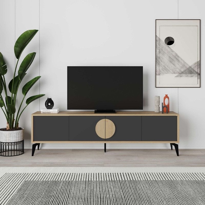 Έπιπλο τηλεόρασης Gora Megapap χρώμα sapphire oak - silky black 180x35,6x51εκ. Έπιπλο τηλεόρασης Gora Megapap χρώμα sapphire oak - silky black 180x35,6x51εκ.