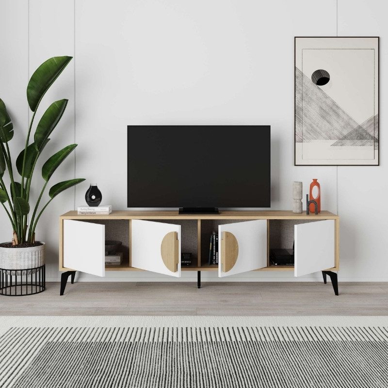 Έπιπλο τηλεόρασης Gora Megapap χρώμα sapphire oak - λευκό 180x35,6x51εκ. Έπιπλο τηλεόρασης Gora Megapap χρώμα sapphire oak - λευκό 180x35,6x51εκ.