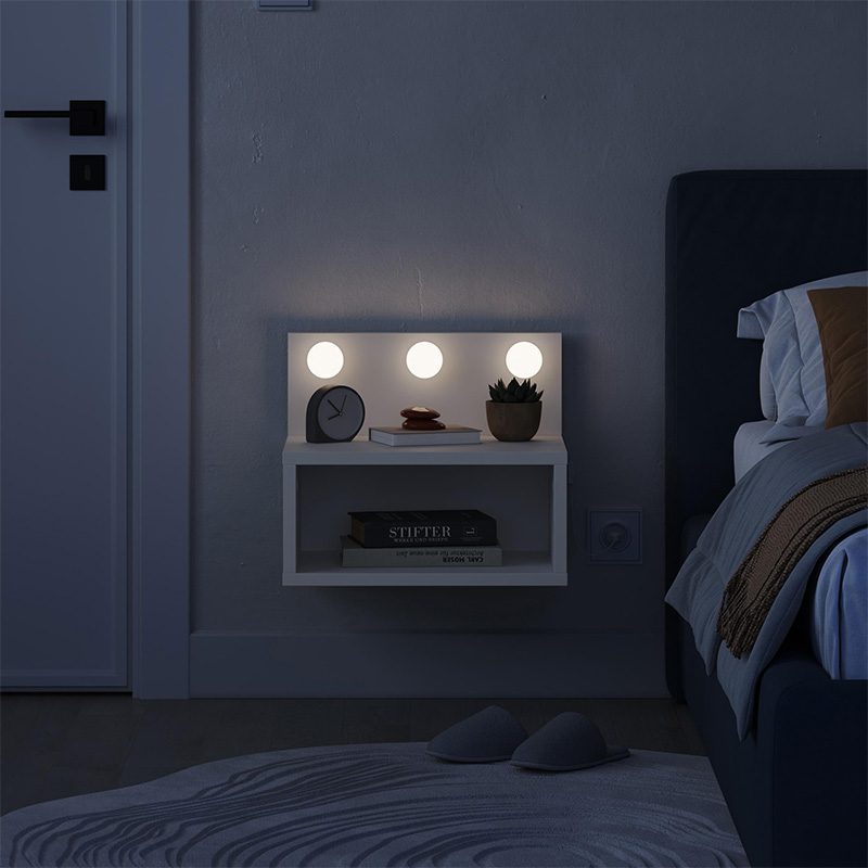 Κομοδίνο επιτοίχιο Treo Megapap με LED χρώμα λευκό 40x30x33,8εκ. Κομοδίνο επιτοίχιο Treo Megapap με LED χρώμα λευκό 40x30x33,8εκ.