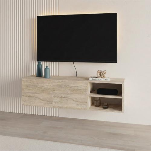 Έπιπλο τηλεόρασης επιτοίχιο Conrad Megapap χρώμα travertine 140x35x38εκ.