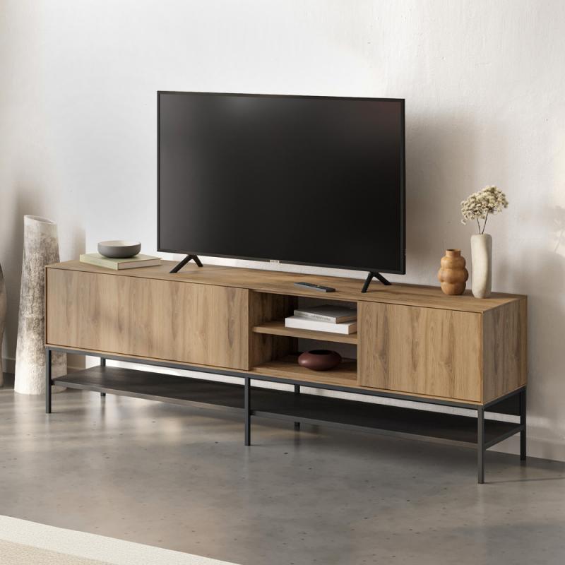 Έπιπλο τηλεόρασης Amira Megapap χρώμα καρυδί Ud - black wood 180x35x55εκ.