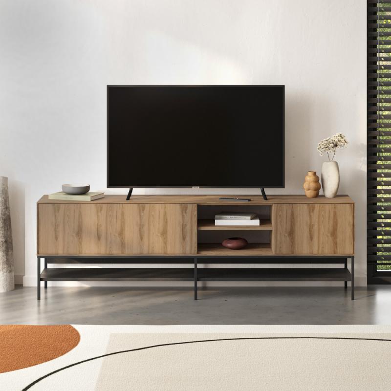 Έπιπλο τηλεόρασης Amira Megapap χρώμα καρυδί Ud - black wood 180x35x55εκ.