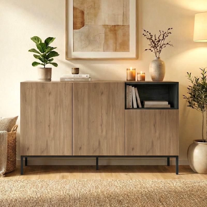 Μπουφές Cailin Megapap χρώμα sepet oak - black wood 140x41,8x80εκ. Μπουφές Cailin Megapap χρώμα sepet oak - black wood 140x41,8x80εκ.
