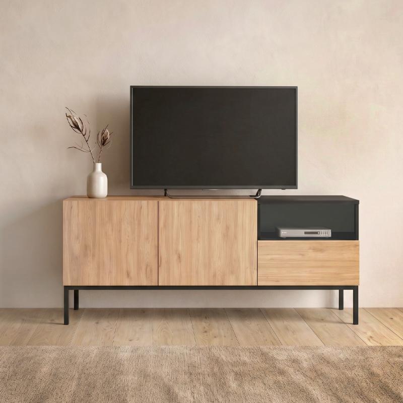 Έπιπλο τηλεόρασης Cailin Megapap χρώμα sepet oak - black wood 140x41,8x55εκ. Έπιπλο τηλεόρασης Cailin Megapap χρώμα sepet oak - black wood 140x41,8x55εκ.