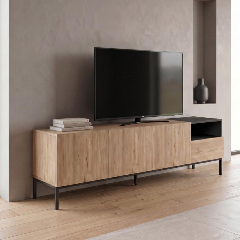 Έπιπλο τηλεόρασης Cailin Megapap χρώμα sepet oak - black wood 180x41,8x55εκ. Έπιπλο τηλεόρασης Cailin Megapap χρώμα sepet oak - black wood 180x41,8x55εκ.