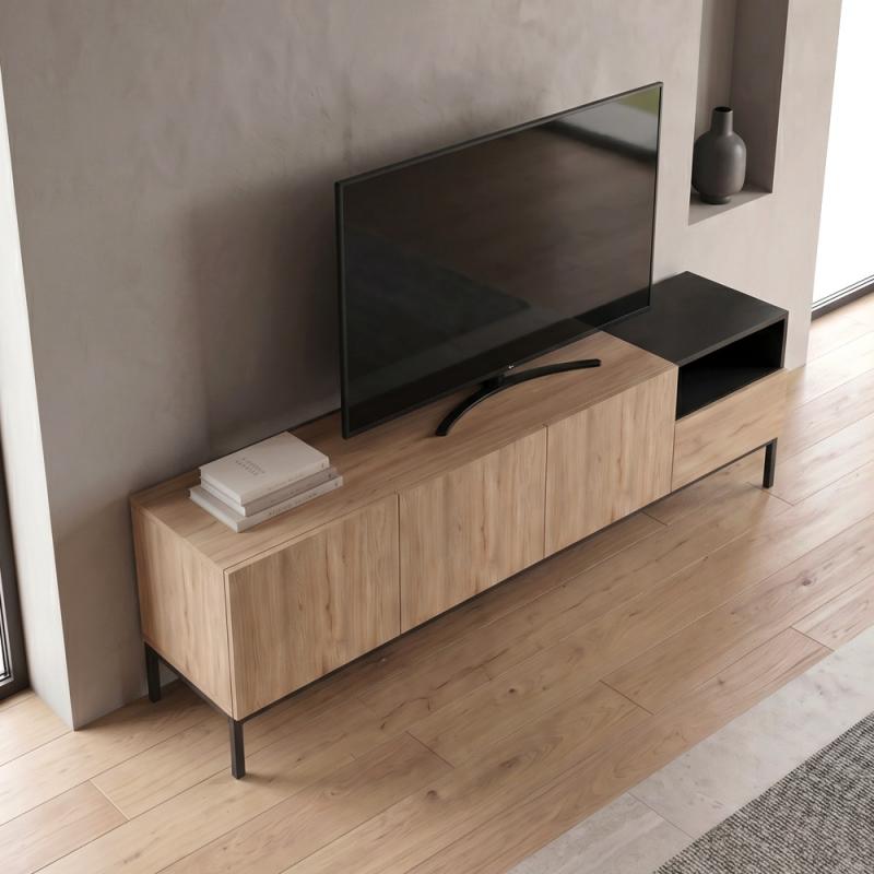Έπιπλο τηλεόρασης Cailin Megapap χρώμα sepet oak - black wood 180x41,8x55εκ. Έπιπλο τηλεόρασης Cailin Megapap χρώμα sepet oak - black wood 180x41,8x55εκ.