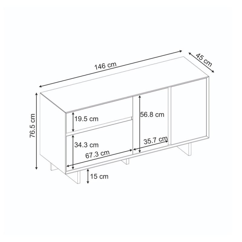 Μπουφές Capri Megapap χρώμα καρυδί milano 146x45x76,5εκ.