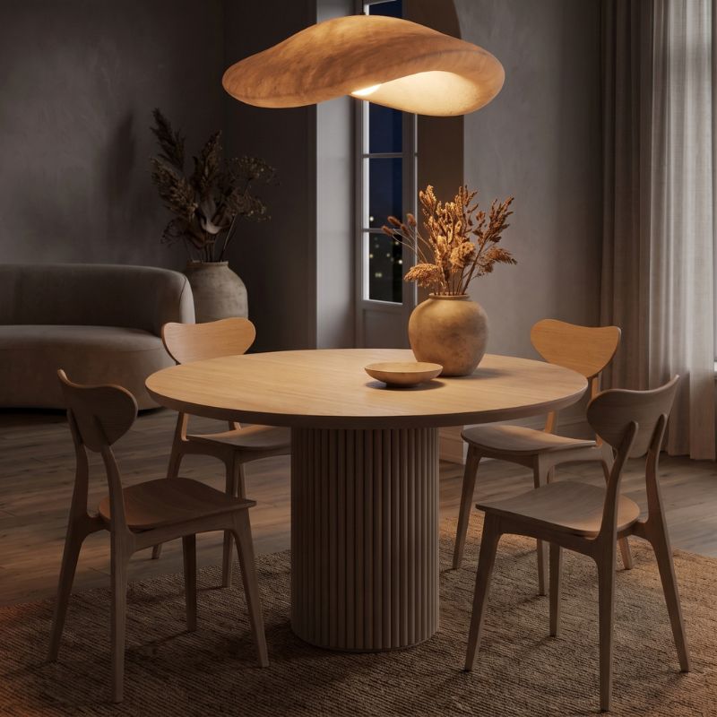Τραπέζι Hazar Megapap Mdf χρώμα travertine - sandstone Ø119,5x76εκ. Τραπέζι Hazar Megapap Mdf χρώμα travertine - sandstone Ø119,5x76εκ.