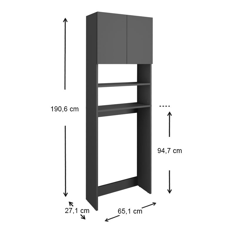 Έπιπλο πλυντηρίου Ramsey Megapap χρώμα ανθρακί 65x27x190,6εκ.