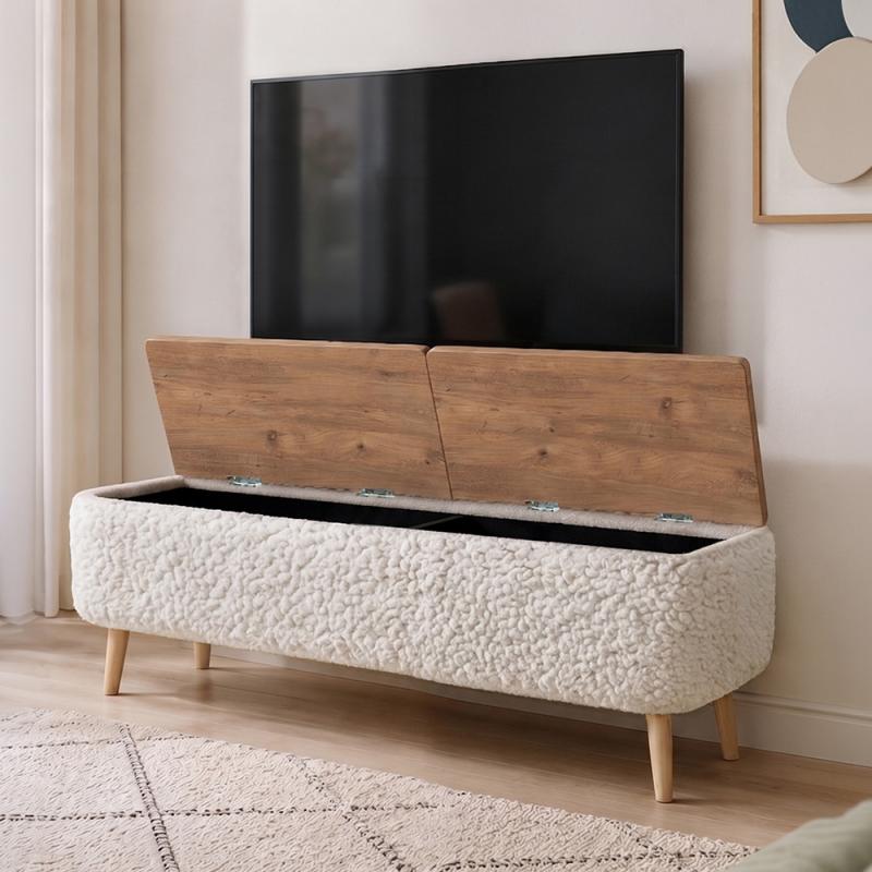 Έπιπλο τηλεόρασης Luno Megapap ύφασμα teddy χρώμα λευκό - pine oak 120x30x45εκ. Έπιπλο τηλεόρασης Luno Megapap ύφασμα teddy χρώμα λευκό - pine oak 120x30x45εκ.