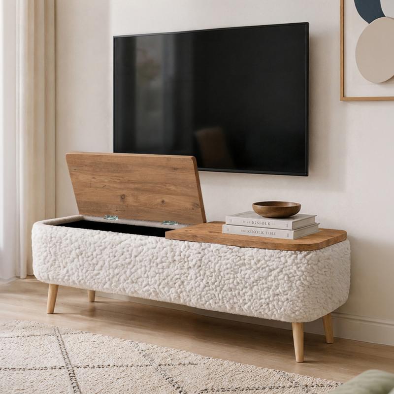 Έπιπλο τηλεόρασης Luno Megapap ύφασμα teddy χρώμα λευκό - pine oak 120x30x45εκ. Έπιπλο τηλεόρασης Luno Megapap ύφασμα teddy χρώμα λευκό - pine oak 120x30x45εκ.