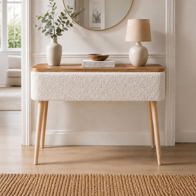 Κονσόλα Luno Megapap ύφασμα teddy χρώμα λευκό - pine oak 90x30x90εκ. Κονσόλα Luno Megapap ύφασμα teddy χρώμα λευκό - pine oak 90x30x90εκ.
