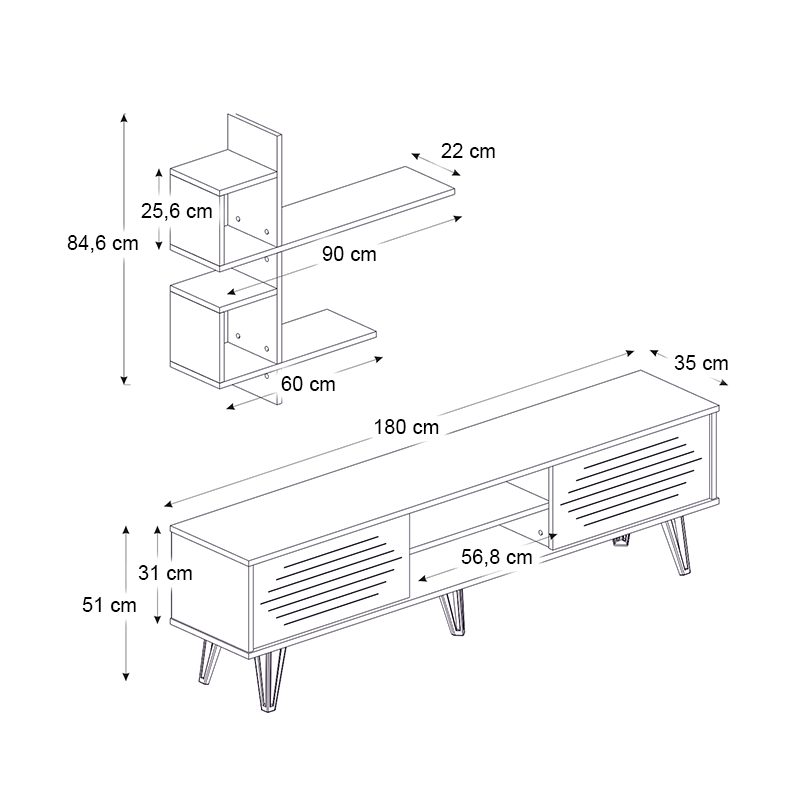 Σύνθεση τηλεόρασης Salerno Megapap χρώμα λευκό 180x35x51εκ. Σύνθεση τηλεόρασης Salerno Megapap χρώμα λευκό 180x35x51εκ.