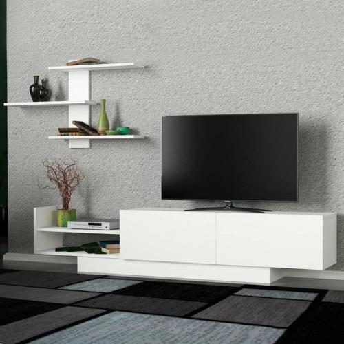 Σύνθεση τηλεόρασης Egemen Megapap από μελαμίνη χρώμα λευκό 180x32x40εκ.