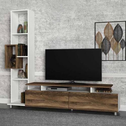 Σύνθεση τηλεόρασης Tulip Megapap χρώμα λευκό - καρυδί 160x29,5x160εκ.