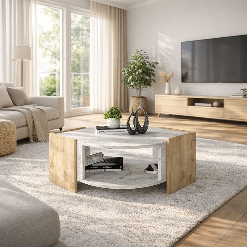 Τραπεζάκι σαλονιού Marbel Megapap χρώμα sapphire oak - λευκό εφέ μαρμάρου 75x75x40εκ. Τραπεζάκι σαλονιού Marbel Megapap χρώμα sapphire oak - λευκό εφέ μαρμάρου 75x75x40εκ.