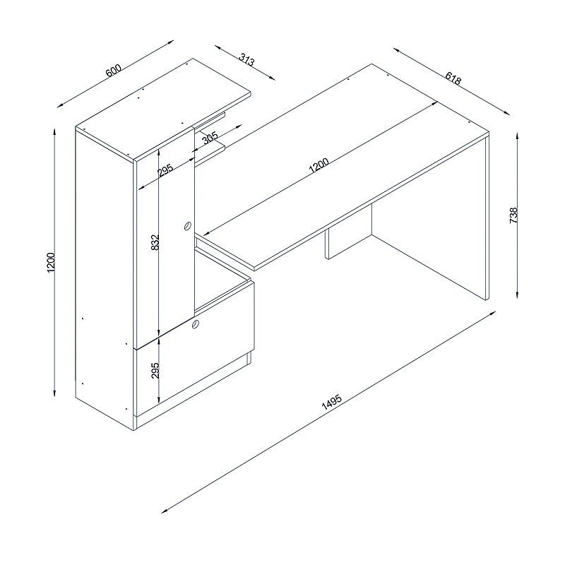 Γραφείο εργασίας Domingo Megapap χρώμα λευκό - καρυδί 149,5x60x120εκ.