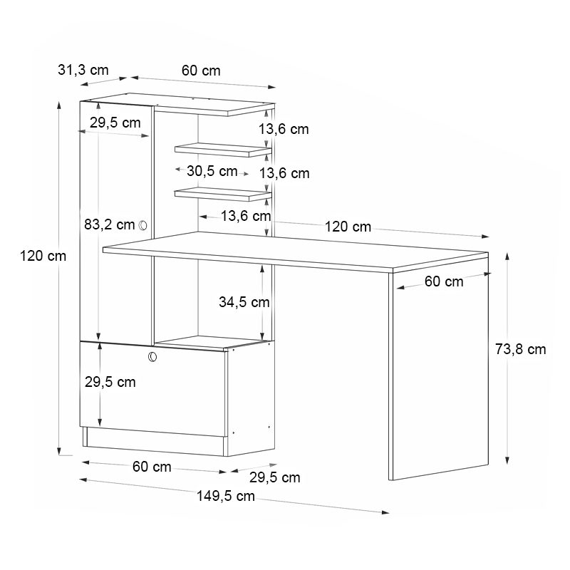 Γραφείο εργασίας Domingo Megapap χρώμα καρυδί 149,5x60x120εκ. Γραφείο εργασίας Domingo Megapap χρώμα καρυδί 149,5x60x120εκ.