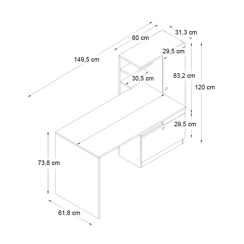 Γραφείο εργασίας Merino Megapap χρώμα καρυδί 149,5x61,8x120εκ. Γραφείο εργασίας Merino Megapap χρώμα καρυδί 149,5x61,8x120εκ.