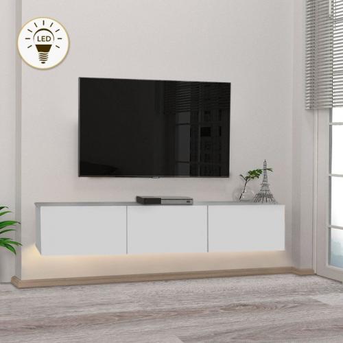 Έπιπλο τηλεόρασης επιτοίχιο Damla Megapap με LED χρώμα λευκό 180x29,5x29,5εκ.