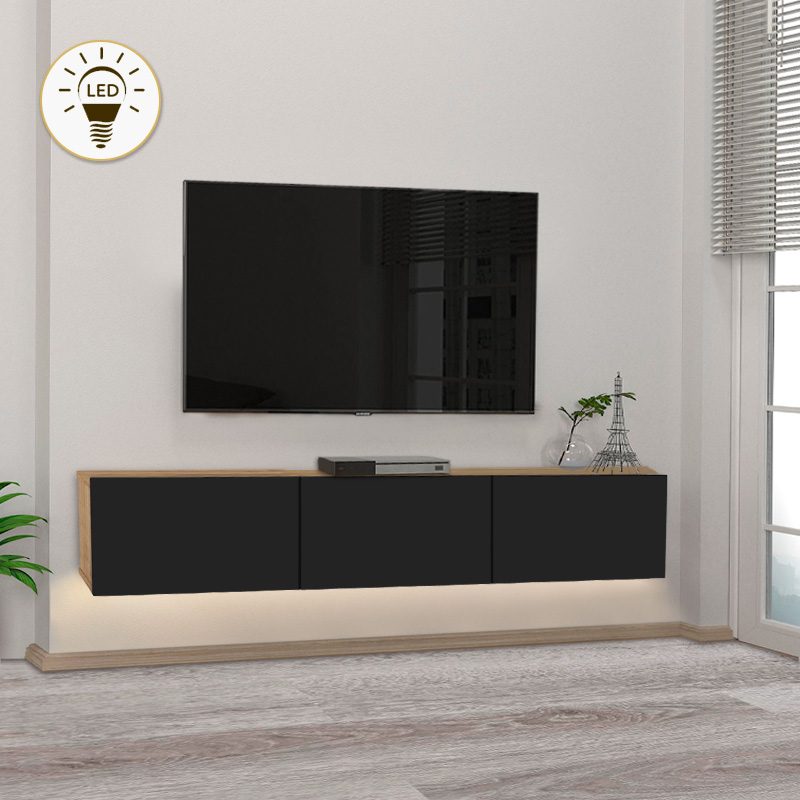 Έπιπλο τηλεόρασης επιτοίχιο Damla Megapap με LED χρώμα sapphire oak - μαύρο 180x29,5x29,5εκ. Έπιπλο τηλεόρασης επιτοίχιο Damla Megapap με LED χρώμα sapphire oak - μαύρο 180x29,5x29,5εκ.