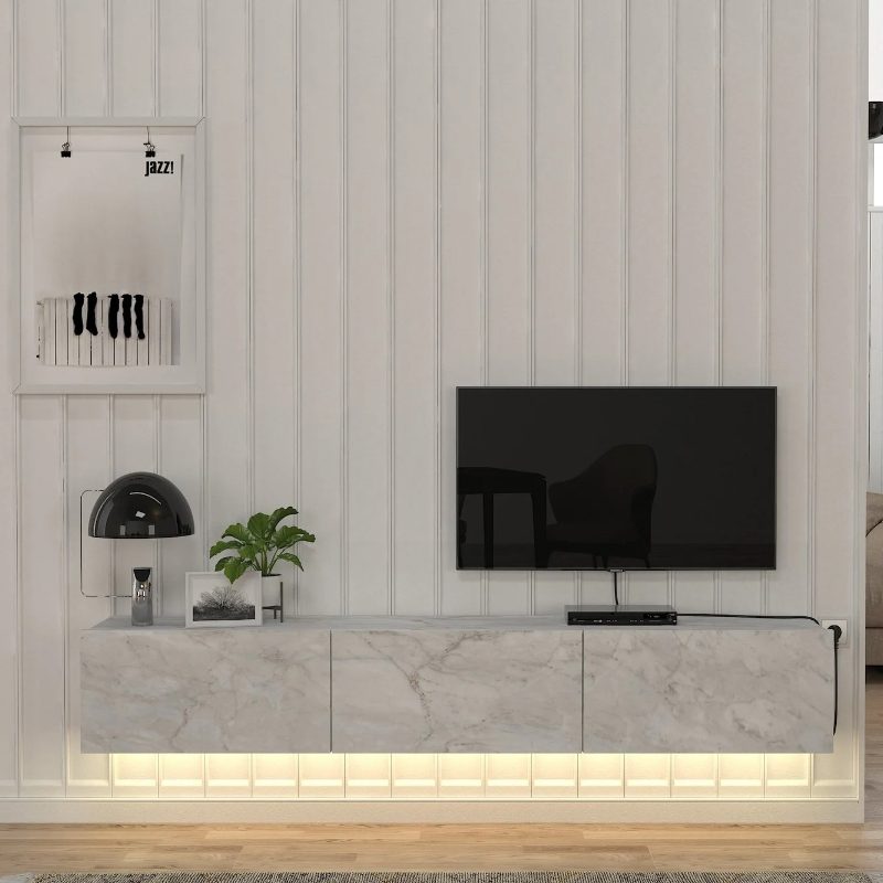 Έπιπλο τηλεόρασης επιτοίχιο Damla Megapap με LED χρώμα λευκό εφέ μαρμάρου 180x29,5x29,5εκ. Έπιπλο τηλεόρασης επιτοίχιο Damla Megapap με LED χρώμα λευκό εφέ μαρμάρου 180x29,5x29,5εκ.
