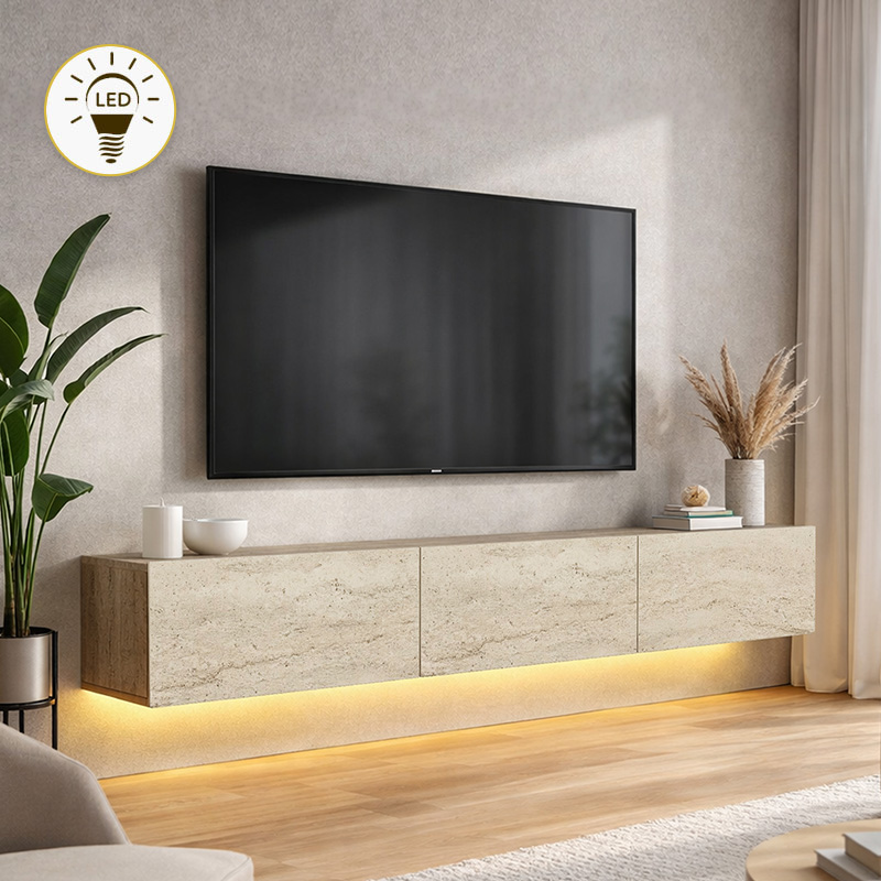 Έπιπλο τηλεόρασης επιτοίχιο Damla Megapap με LED χρώμα travertine 180x29,5x29,5εκ. Έπιπλο τηλεόρασης επιτοίχιο Damla Megapap με LED χρώμα travertine 180x29,5x29,5εκ.