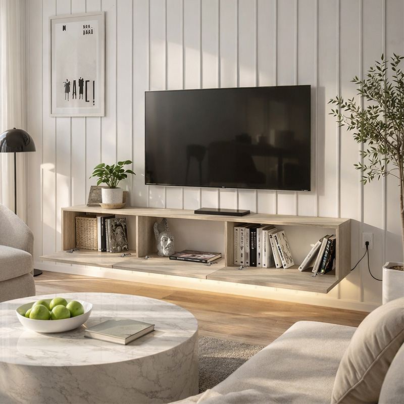 Έπιπλο τηλεόρασης επιτοίχιο Damla Megapap με LED χρώμα travertine 180x29,5x29,5εκ. Έπιπλο τηλεόρασης επιτοίχιο Damla Megapap με LED χρώμα travertine 180x29,5x29,5εκ.