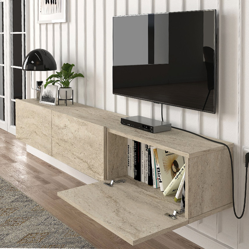 Έπιπλο τηλεόρασης επιτοίχιο Damla Megapap με LED χρώμα travertine 180x29,5x29,5εκ. Έπιπλο τηλεόρασης επιτοίχιο Damla Megapap με LED χρώμα travertine 180x29,5x29,5εκ.