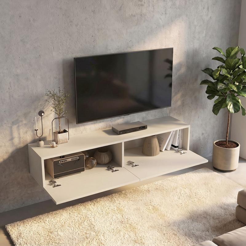 Έπιπλο τηλεόρασης επιτοίχιο Aristo Megapap με LED χρώμα sandstone 135x31,6x25εκ.