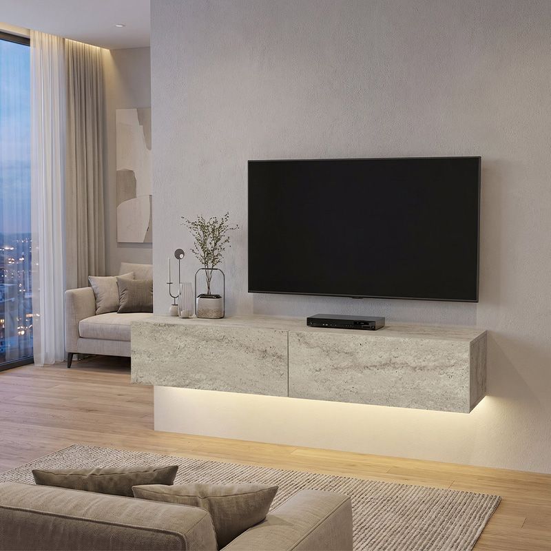 Έπιπλο τηλεόρασης επιτοίχιο Aristo Megapap με LED χρώμα travertine 135x31,6x25εκ.