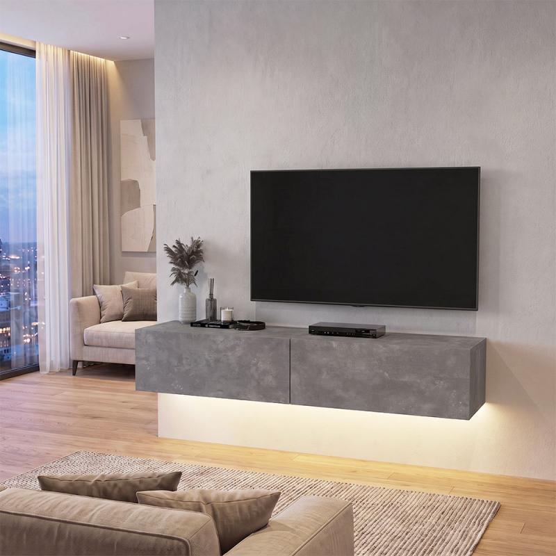 Έπιπλο τηλεόρασης επιτοίχιο Aristo Megapap με LED χρώμα γκρι σκυροδέματος 135x31,6x25εκ. Έπιπλο τηλεόρασης επιτοίχιο Aristo Megapap με LED χρώμα γκρι σκυροδέματος 135x31,6x25εκ.