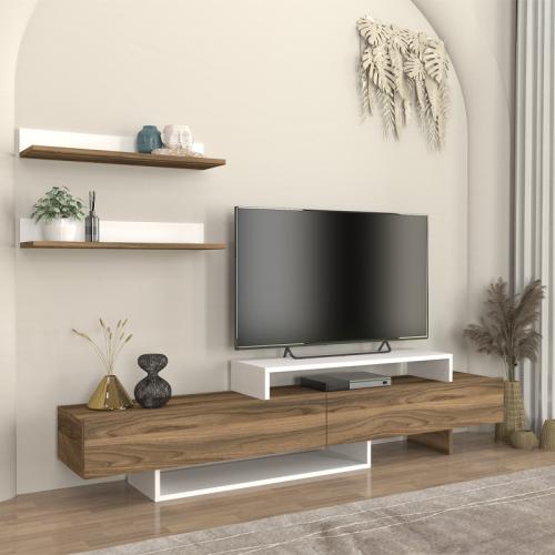 Έπιπλο τηλεόρασης Nirvana Megapap χρώμα καρυδί - λευκό 180x31,3x41,7εκ.