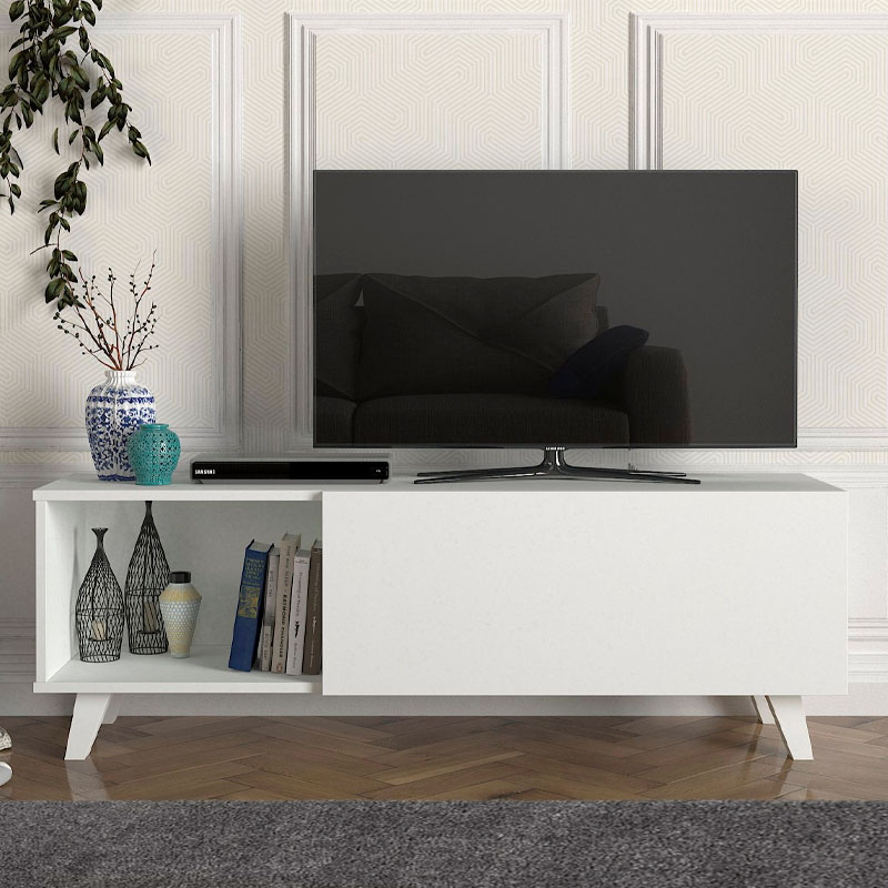 Έπιπλο τηλεόρασης Smart Megapap από μελαμίνη χρώμα λευκό 140x35x47εκ.