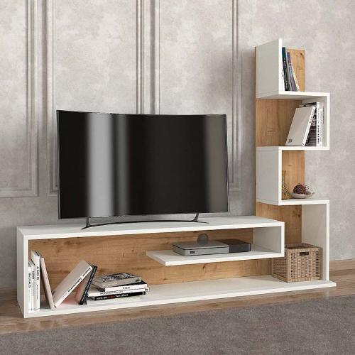 Έπιπλο τηλεόρασης Metehan Megapap χρώμα λευκό - sapphire oak 149,5x29,5x120εκ.