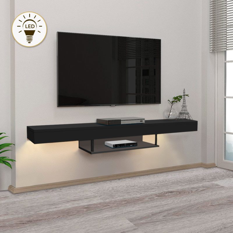 Έπιπλο τηλεόρασης επιτοίχιο Albares Megapap με LED χρώμα μαύρο 150x29,6x22εκ.