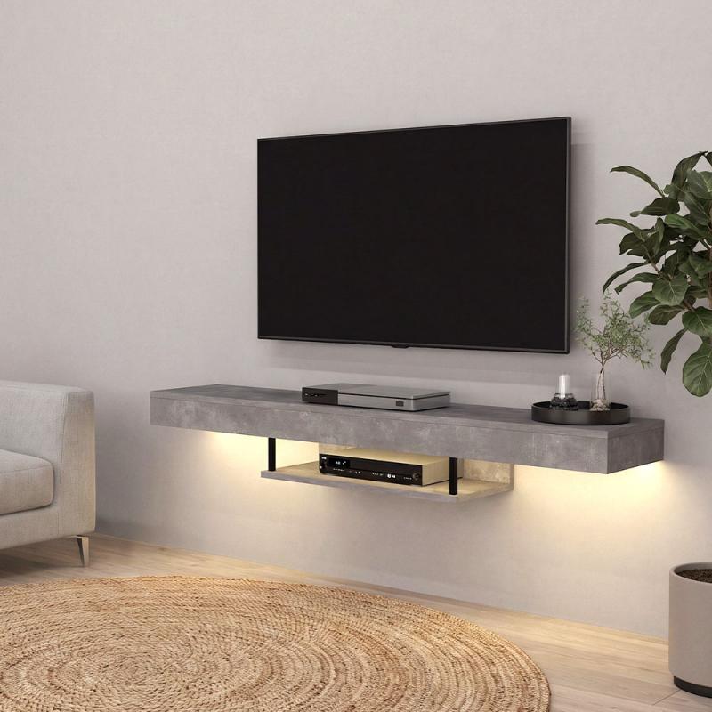 Έπιπλο τηλεόρασης επιτοίχιο Albares Megapap με LED χρώμα γκρι σκυροδέματος 150x29,6x22εκ.