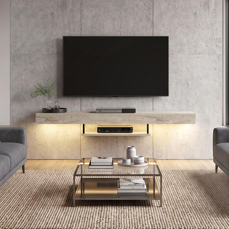 Έπιπλο τηλεόρασης επιτοίχιο Albares Megapap με LED χρώμα travertine 150x29,6x22εκ.