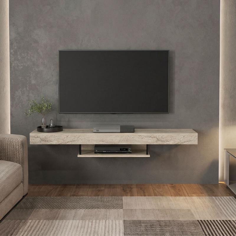 Έπιπλο τηλεόρασης επιτοίχιο Albares Megapap με LED χρώμα travertine 150x29,6x22εκ.