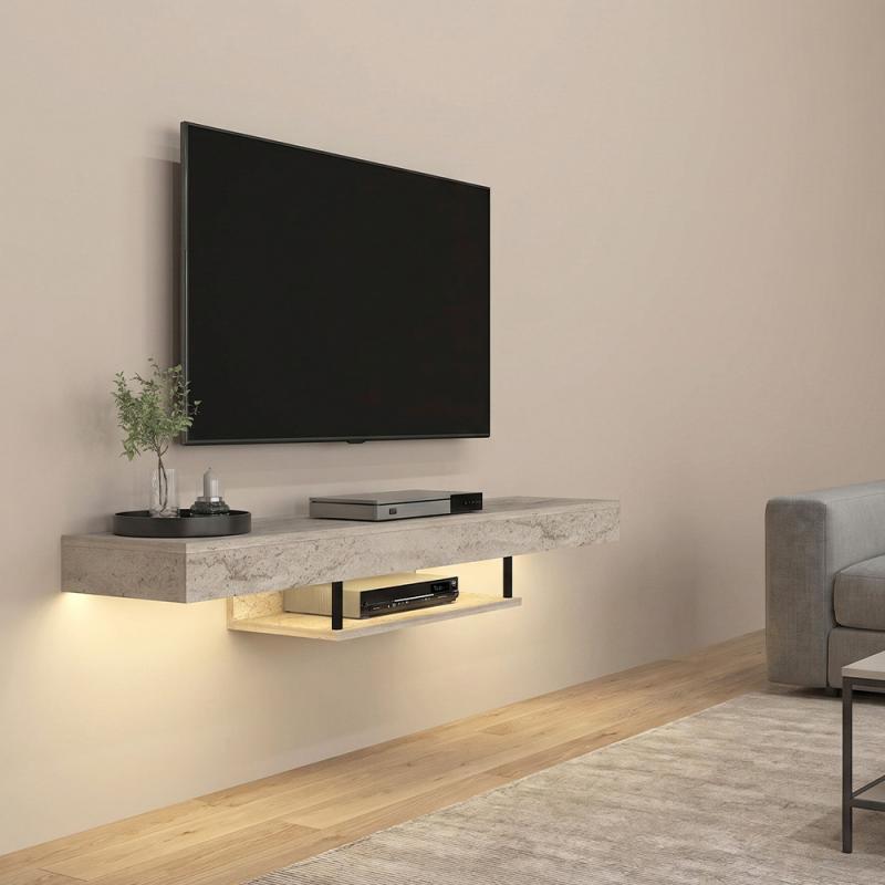 Έπιπλο τηλεόρασης επιτοίχιο Albares Megapap με LED χρώμα travertine 150x29,6x22εκ.