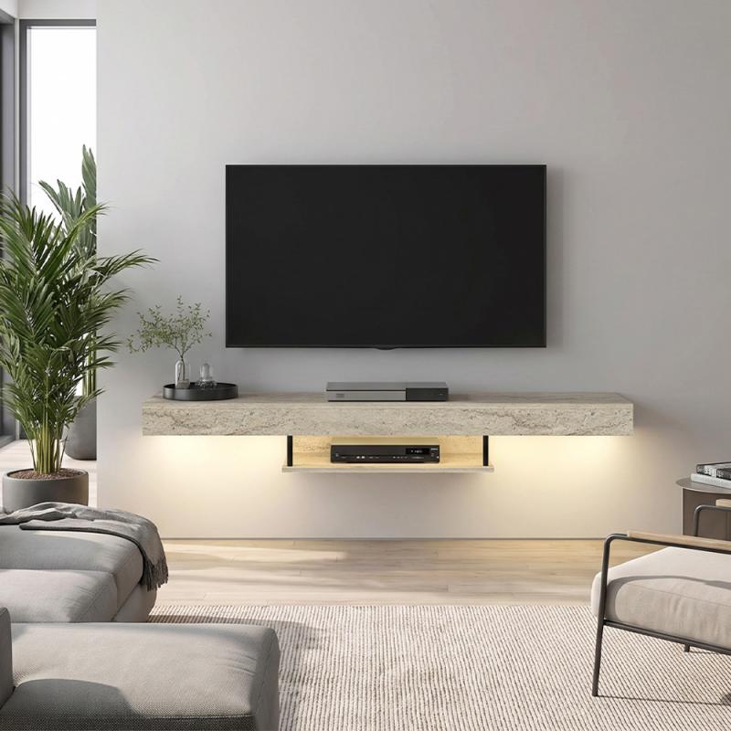 Έπιπλο τηλεόρασης επιτοίχιο Albares Megapap με LED χρώμα travertine 150x29,6x22εκ.