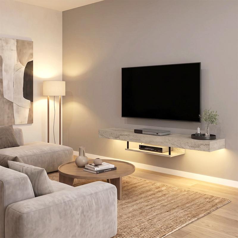 Έπιπλο τηλεόρασης επιτοίχιο Albares Megapap με LED χρώμα travertine 150x29,6x22εκ.