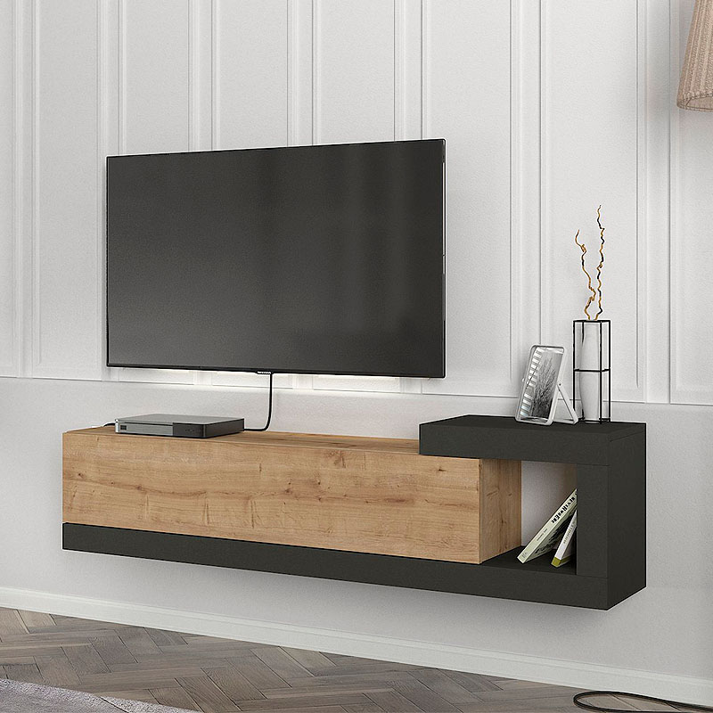 Έπιπλο τηλεόρασης επιτοίχιο Volare Megapap χρώμα sapphire oak - ανθρακί 150x29,6x38,6εκ. Έπιπλο τηλεόρασης επιτοίχιο Volare Megapap χρώμα sapphire oak - ανθρακί 150x29,6x38,6εκ.